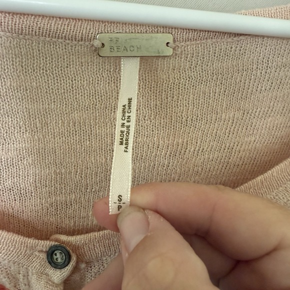 Free People FP Beach Womens Small Pink Oversized Linen Blend Henley Sweater - Picture 4 of 8